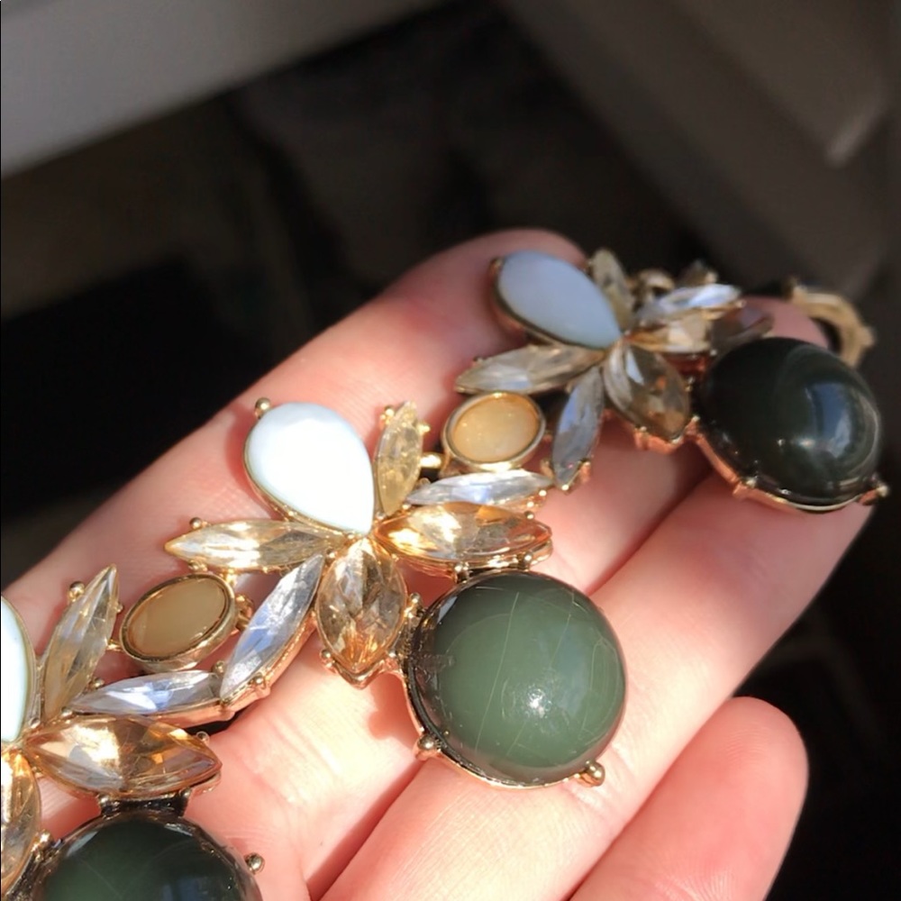 Statement Necklace, Lee by Lee‎ Angel | Baby Blue, Forest Green & Rhinestones - Picture 5 of 6